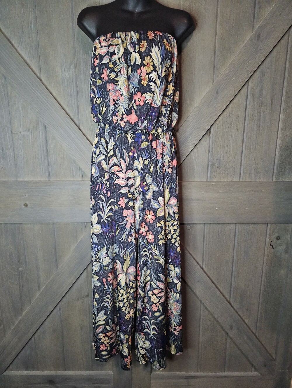 Vintage Monroe & Maing Floral Strapless Wide Leg Jumpsuit sz Medium